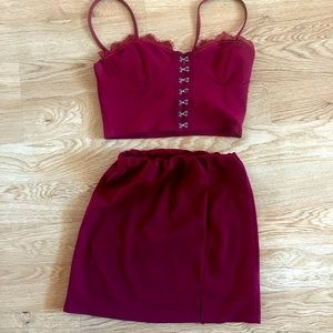 Red skirt set with latched top